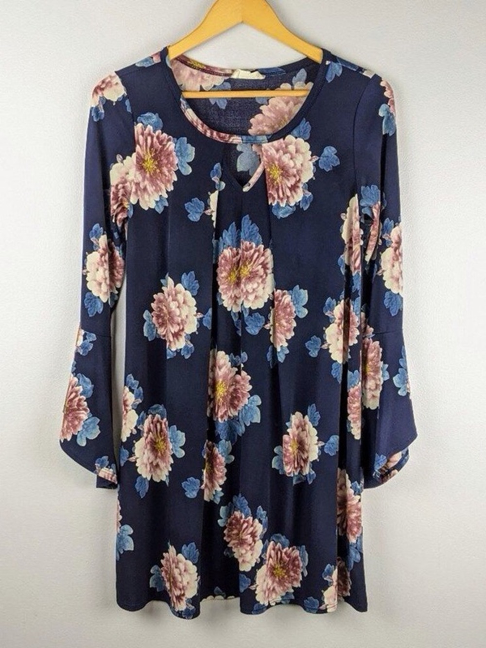 Navy Floral Mini Dress with Pink Blooms